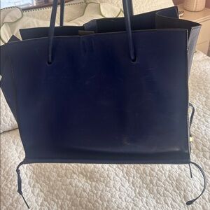 Navy Blue Stuart W. Leather Tote Bag